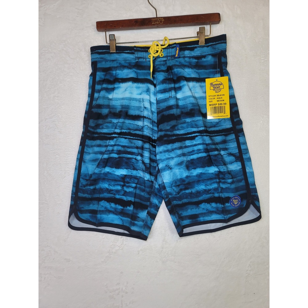 Banana Boat UPF 50 Mens Blue Tie Dye Board Shorts Swim Trunks Size M NWT Beach